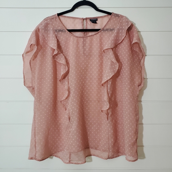 torrid Tops - Torrid Pink Polka Dot Ruffle‎ Chiffon Top. Size: 2